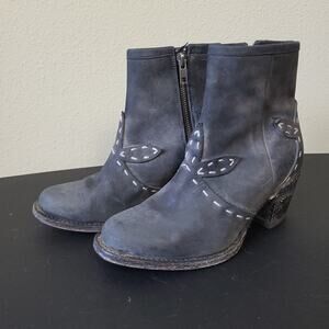 Miss Macie Womens U2013-02 Black Leather Block Heel Side Zip Ankle Booties Sz 7M